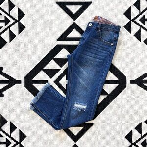 POL Raw Frayed Hem Distressed Mid Rise Straight Leg Jeans Medium